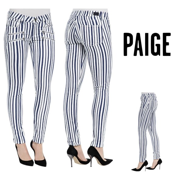 PAIGE Edgemonth Navy And White Striped Jeans Size 26